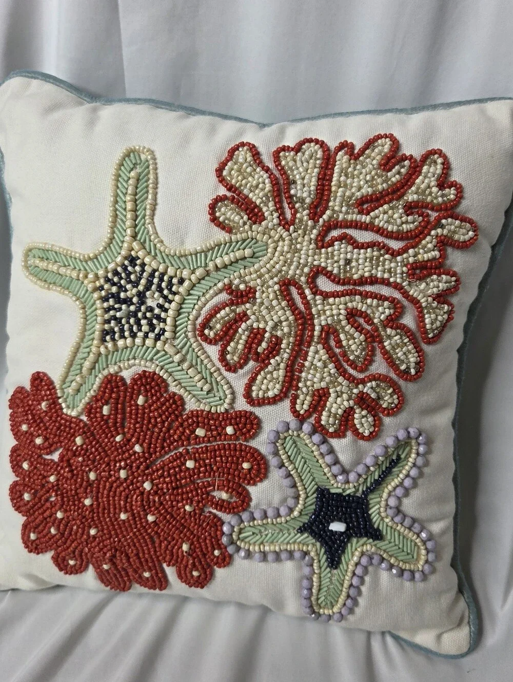 Beaded Coral & Starfish Decorative Throw Pillow White Pier 1